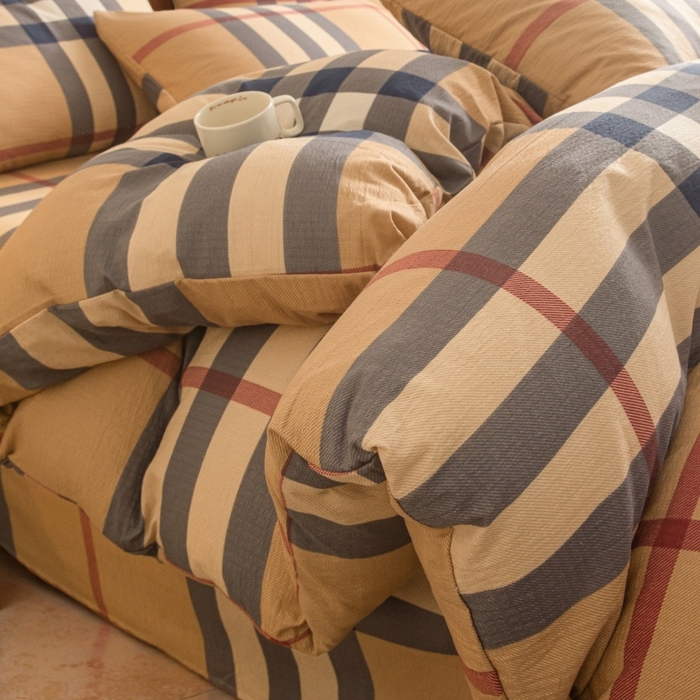 91家纺网 家纺一手货源 找家纺 友承家纺 2026最新款水洗棉无印风双层纱木棉四件套被套床单卧室床上用品学生宿舍被罩三件套床单枕套 宝利小格