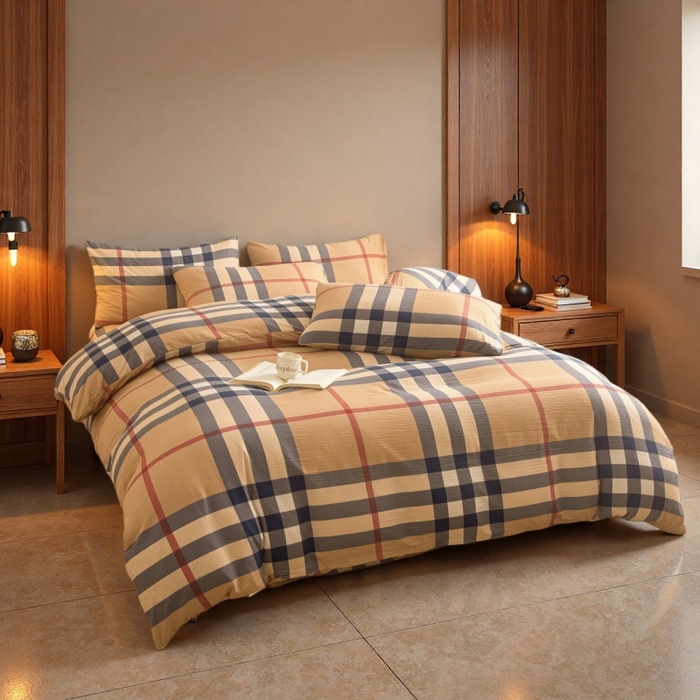 91家纺网 家纺一手货源 找家纺 友承家纺 2026最新款水洗棉无印风双层纱木棉四件套被套床单卧室床上用品学生宿舍被罩三件套床单枕套 宝利小格