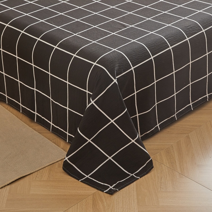 91家纺网 家纺一手货源 找家纺 友承家纺 2026最新款水洗棉无印风双层纱木棉四件套被套床单卧室床上用品学生宿舍被罩三件套床单枕套 黑白格