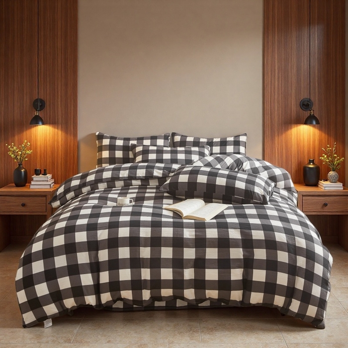 91家纺网 家纺一手货源 找家纺 友承家纺 2026最新款水洗棉无印风双层纱木棉四件套被套床单卧室床上用品学生宿舍被罩三件套床单枕套 中意格