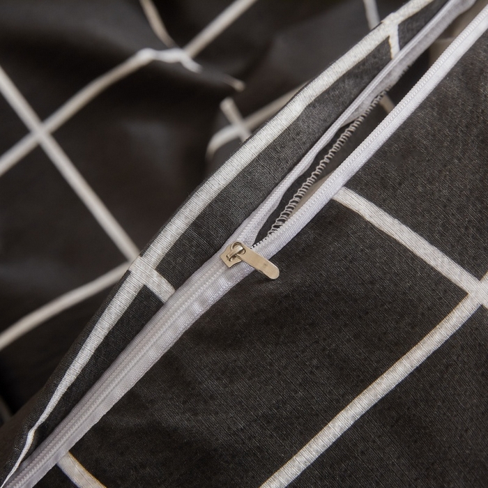 91家纺网 家纺一手货源 找家纺 友承家纺 2026最新款水洗棉无印风双层纱木棉四件套被套床单卧室床上用品学生宿舍被罩三件套床单枕套 黑白格