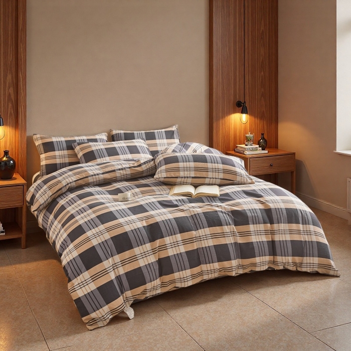 91家纺网 家纺一手货源 找家纺 友承家纺 2026最新款水洗棉无印风双层纱木棉四件套被套床单卧室床上用品学生宿舍被罩三件套床单枕套 蓝调