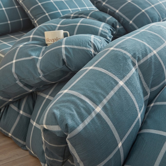 91家纺网 家纺一手货源 找家纺 友承家纺 2026最新款水洗棉无印风双层纱木棉四件套被套床单卧室床上用品学生宿舍被罩三件套床单枕套 米莱灰