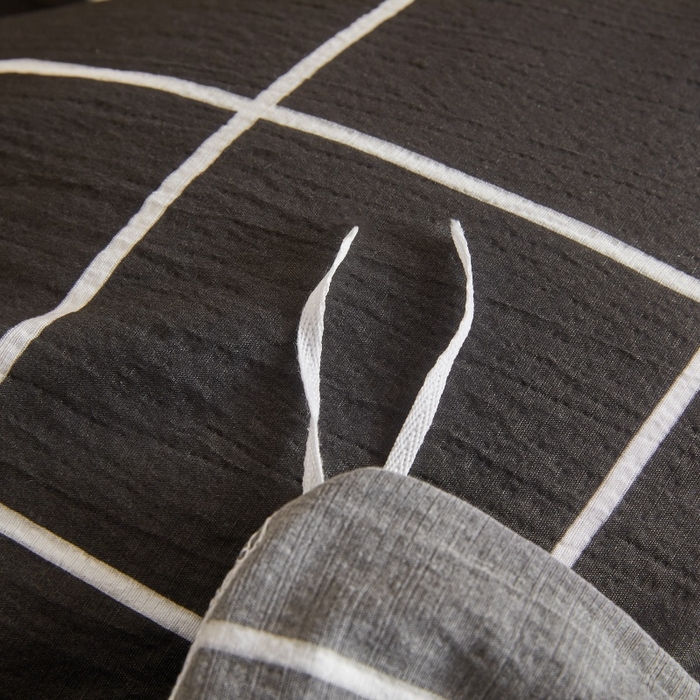 91家纺网 家纺一手货源 找家纺 友承家纺 2026最新款水洗棉无印风双层纱木棉四件套被套床单卧室床上用品学生宿舍被罩三件套床单枕套 黑白格