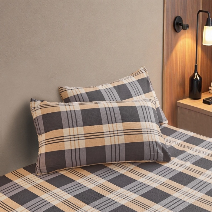 91家纺网 家纺一手货源 找家纺 友承家纺 2026最新款水洗棉无印风双层纱木棉四件套被套床单卧室床上用品学生宿舍被罩三件套床单枕套 蓝调