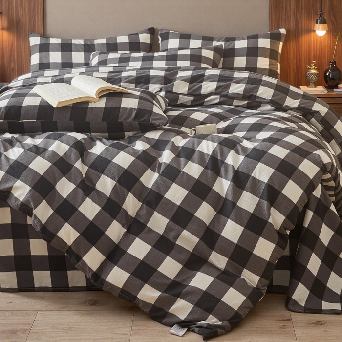 91家纺网 家纺一手货源 找家纺 友承家纺 2026最新款水洗棉无印风双层纱木棉四件套被套床单卧室床上用品学生宿舍被罩三件套床单枕套 中意格