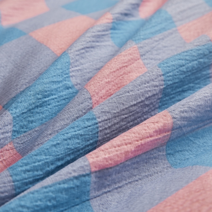 91家纺网 家纺一手货源 找家纺 友承家纺 2026最新款水洗棉无印风双层纱木棉四件套被套床单卧室床上用品学生宿舍被罩三件套床单枕套 蓝彩格