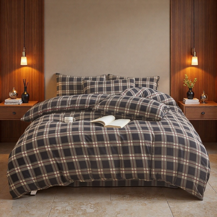 91家纺网 家纺一手货源 找家纺 友承家纺 2026最新款水洗棉无印风双层纱木棉四件套被套床单卧室床上用品学生宿舍被罩三件套床单枕套 英伦格