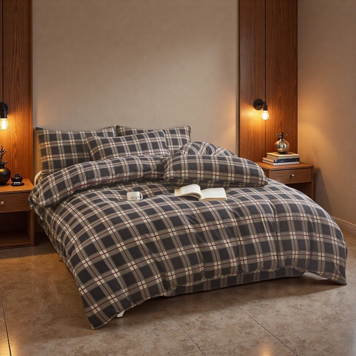 91家纺网 家纺一手货源 找家纺 友承家纺 2026最新款水洗棉无印风双层纱木棉四件套被套床单卧室床上用品学生宿舍被罩三件套床单枕套 英伦格