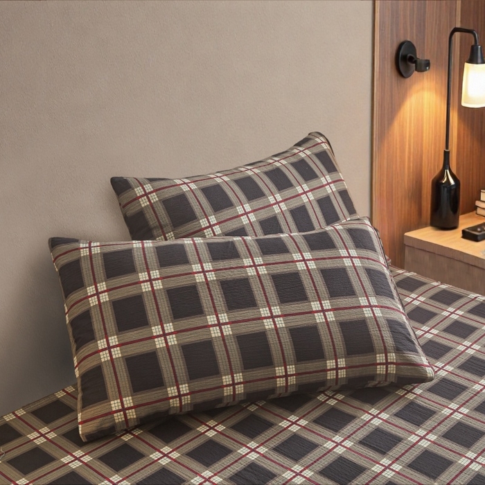 91家纺网 家纺一手货源 找家纺 友承家纺 2026最新款水洗棉无印风双层纱木棉四件套被套床单卧室床上用品学生宿舍被罩三件套床单枕套 英伦格