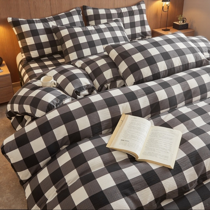 91家纺网 家纺一手货源 找家纺 友承家纺 2026最新款水洗棉无印风双层纱木棉四件套被套床单卧室床上用品学生宿舍被罩三件套床单枕套 中意格