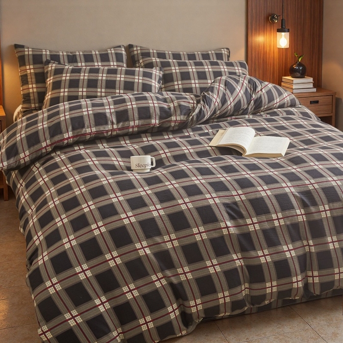 91家纺网 家纺一手货源 找家纺 友承家纺 2026最新款水洗棉无印风双层纱木棉四件套被套床单卧室床上用品学生宿舍被罩三件套床单枕套 英伦格