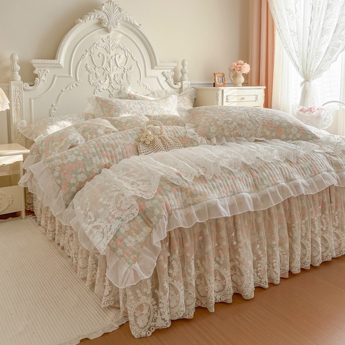 91家纺网 家纺一手货源 找家纺 恋尚 2026新款云感棉床笠式床裙四件套（控价225起） 雪妮