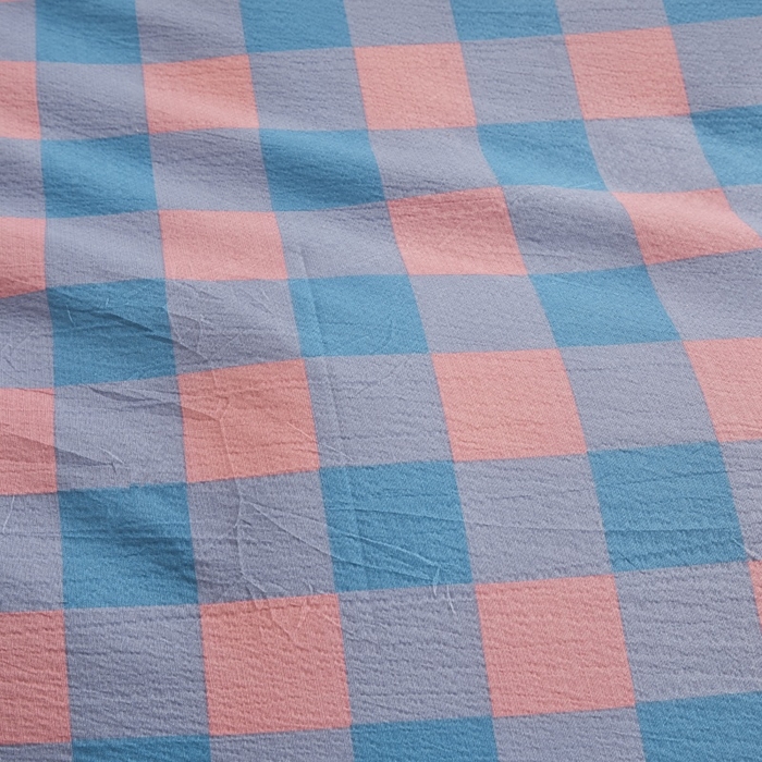 91家纺网 家纺一手货源 找家纺 友承家纺 2026最新款水洗棉无印风双层纱木棉四件套被套床单卧室床上用品学生宿舍被罩三件套床单枕套 蓝彩格