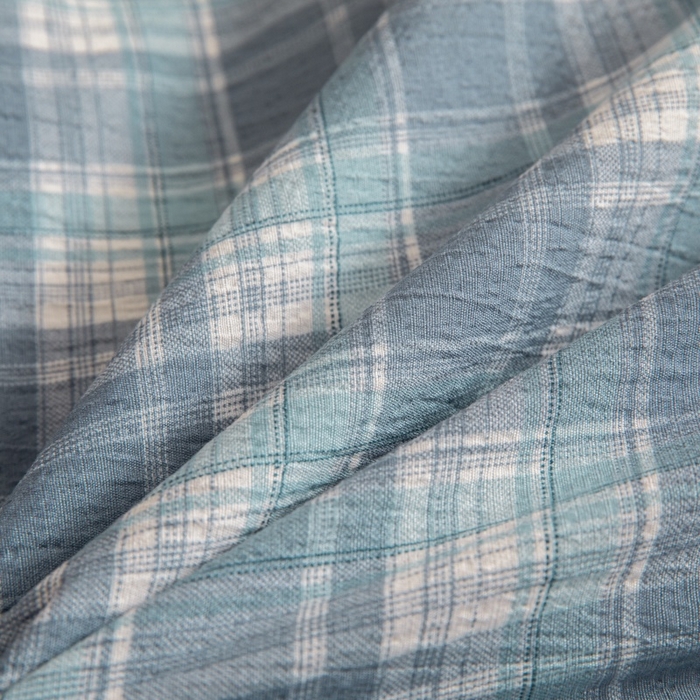 91家纺网 家纺一手货源 找家纺 友承家纺 2026最新款水洗棉无印风双层纱木棉四件套被套床单卧室床上用品学生宿舍被罩三件套床单枕套 蓝小格