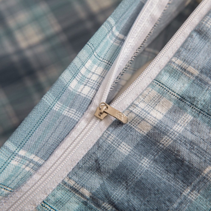 91家纺网 家纺一手货源 找家纺 友承家纺 2026最新款水洗棉无印风双层纱木棉四件套被套床单卧室床上用品学生宿舍被罩三件套床单枕套 蓝小格