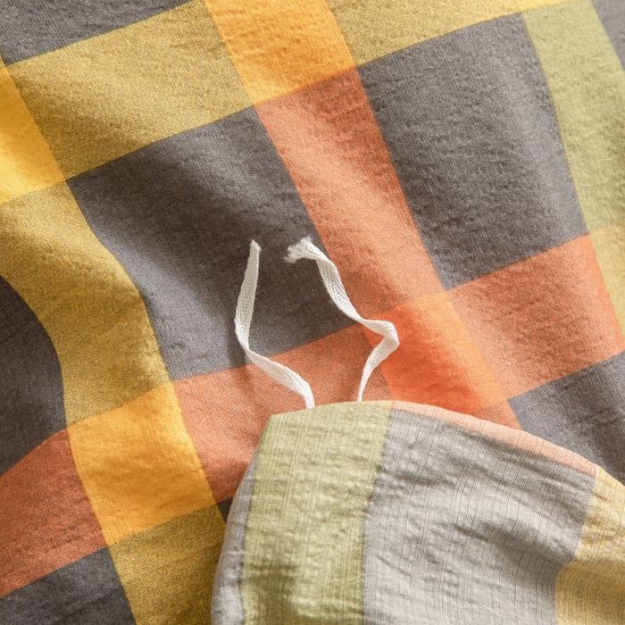 91家纺网 家纺一手货源 找家纺 友承家纺 2026最新款水洗棉无印风双层纱木棉四件套被套床单卧室床上用品学生宿舍被罩三件套床单枕套 炫彩格