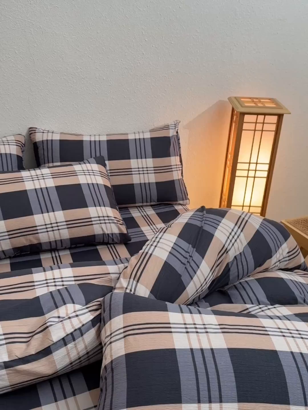 91家纺网 家纺一手货源 找家纺 友承家纺 2026最新款水洗棉无印风双层纱木棉四件套被套床单卧室床上用品学生宿舍被罩三件套床单枕套 蓝调