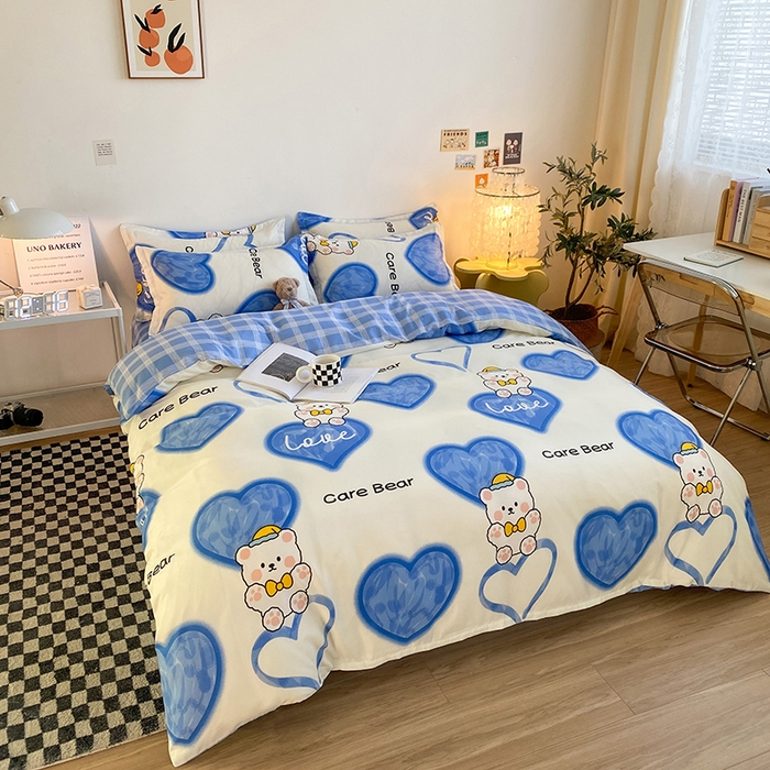 91家纺网 家纺一手货源 找家纺 友承家纺 2026新款床上用品磨毛水洗棉四件套被单被套学生宿舍单人三件套被罩单件四季通用 爱心小熊