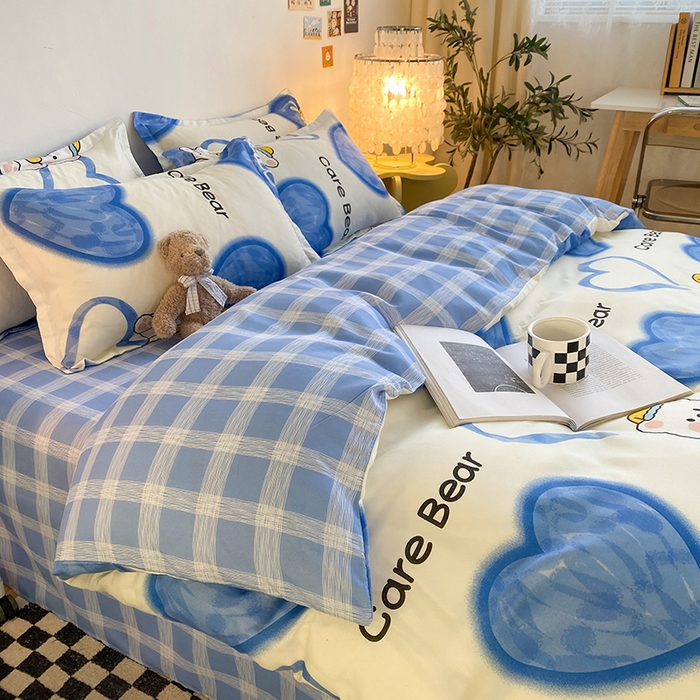 91家纺网 家纺一手货源 找家纺 友承家纺 2026新款床上用品磨毛水洗棉四件套被单被套学生宿舍单人三件套被罩单件四季通用 爱心小熊