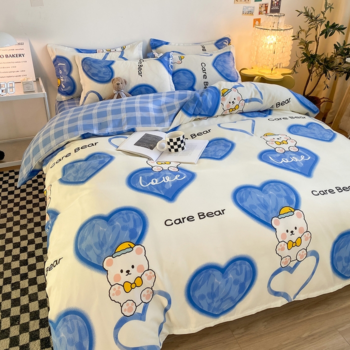 91家纺网 家纺一手货源 找家纺 友承家纺 2026新款床上用品磨毛水洗棉四件套被单被套学生宿舍单人三件套被罩单件四季通用 爱心小熊