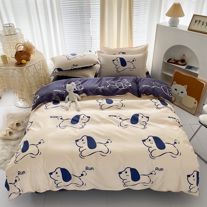 91家纺网 家纺一手货源 找家纺 友承家纺 2026新款床上用品磨毛水洗棉四件套被单被套学生宿舍单人三件套被罩单件四季通用 欢乐狗米