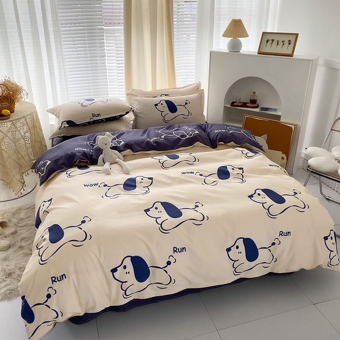 91家纺网 家纺一手货源 找家纺 友承家纺 2026新款床上用品磨毛水洗棉四件套被单被套学生宿舍单人三件套被罩单件四季通用 欢乐狗米