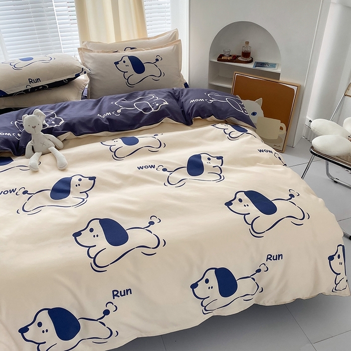 91家纺网 家纺一手货源 找家纺 友承家纺 2026新款床上用品磨毛水洗棉四件套被单被套学生宿舍单人三件套被罩单件四季通用 欢乐狗米