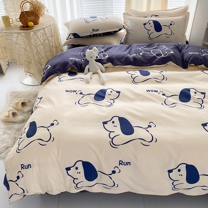 91家纺网 家纺一手货源 找家纺 友承家纺 2026新款床上用品磨毛水洗棉四件套被单被套学生宿舍单人三件套被罩单件四季通用 欢乐狗米