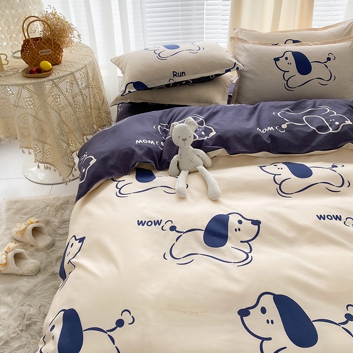 91家纺网 家纺一手货源 找家纺 友承家纺 2026新款床上用品磨毛水洗棉四件套被单被套学生宿舍单人三件套被罩单件四季通用 欢乐狗米