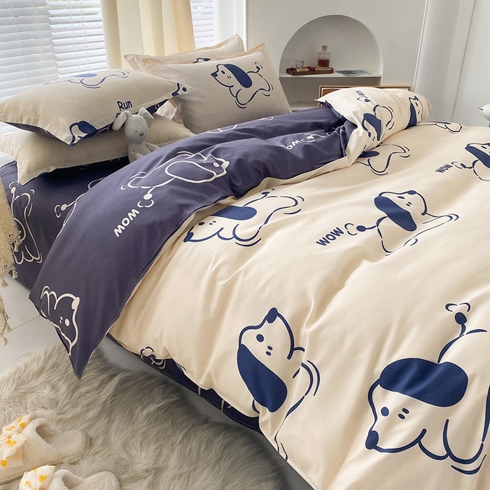 91家纺网 家纺一手货源 找家纺 友承家纺 2026新款床上用品磨毛水洗棉四件套被单被套学生宿舍单人三件套被罩单件四季通用 欢乐狗米