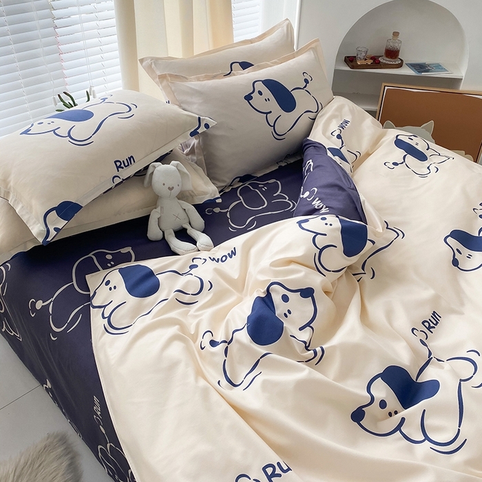 91家纺网 家纺一手货源 找家纺 友承家纺 2026新款床上用品磨毛水洗棉四件套被单被套学生宿舍单人三件套被罩单件四季通用 欢乐狗米