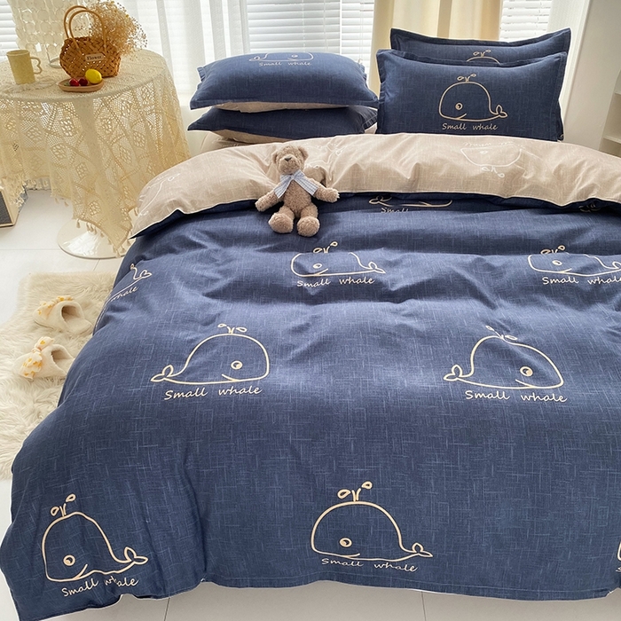 91家纺网 家纺一手货源 找家纺 友承家纺 2026新款床上用品磨毛水洗棉四件套被单被套学生宿舍单人三件套被罩单件四季通用 鲸鱼