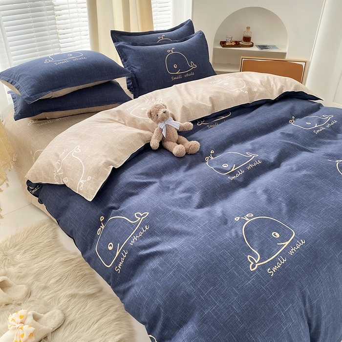 91家纺网 家纺一手货源 找家纺 友承家纺 2026新款床上用品磨毛水洗棉四件套被单被套学生宿舍单人三件套被罩单件四季通用 鲸鱼