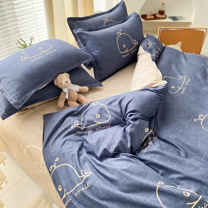 91家纺网 家纺一手货源 找家纺 友承家纺 2026新款床上用品磨毛水洗棉四件套被单被套学生宿舍单人三件套被罩单件四季通用 鲸鱼