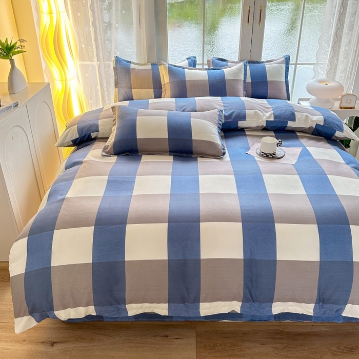 91家纺网 家纺一手货源 找家纺 友承家纺 2026新款床上用品磨毛水洗棉四件套被单被套学生宿舍单人三件套被罩单件四季通用 兰大格