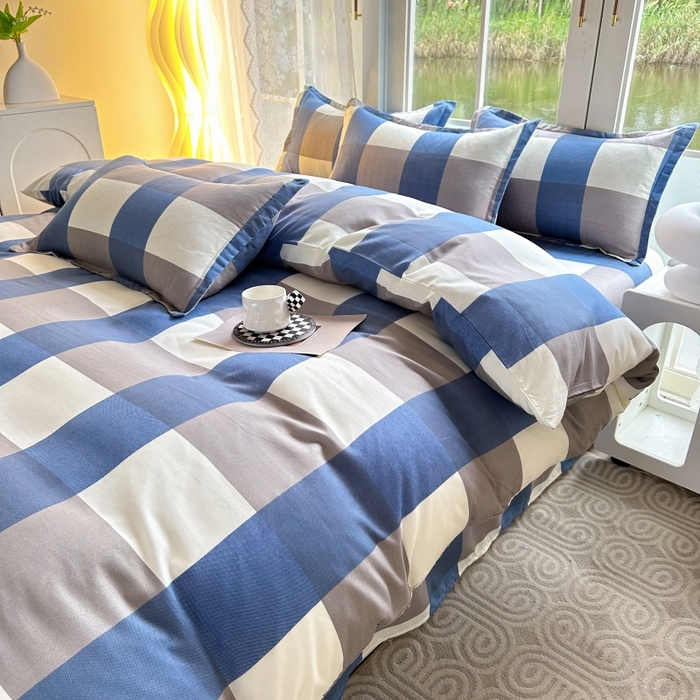 91家纺网 家纺一手货源 找家纺 友承家纺 2026新款床上用品磨毛水洗棉四件套被单被套学生宿舍单人三件套被罩单件四季通用 兰大格