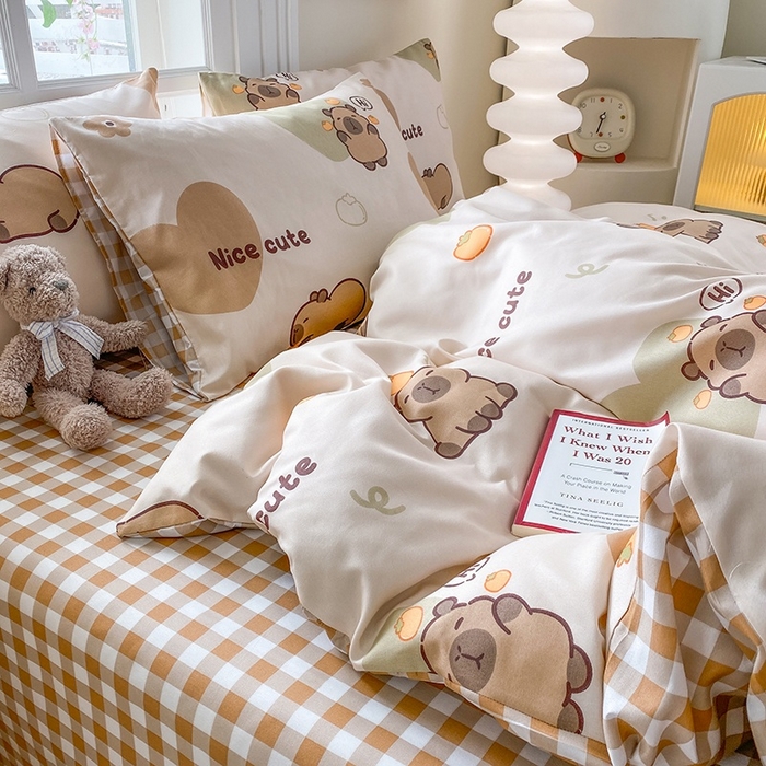 91家纺网 家纺一手货源 找家纺 友承家纺 2026新款床上用品磨毛水洗棉四件套被单被套学生宿舍单人三件套被罩单件四季通用 萌萌