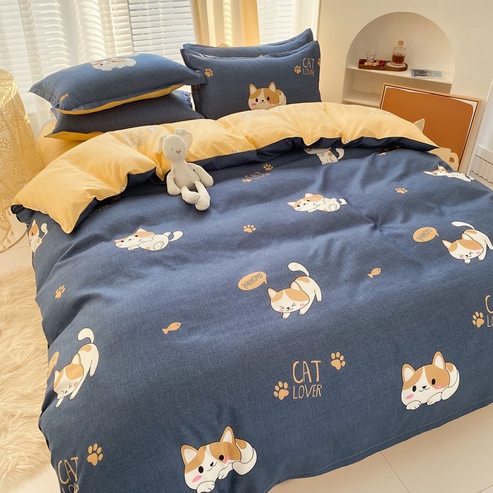 91家纺网 家纺一手货源 找家纺 友承家纺 2026新款床上用品磨毛水洗棉四件套被单被套学生宿舍单人三件套被罩单件四季通用 淘气猫兰