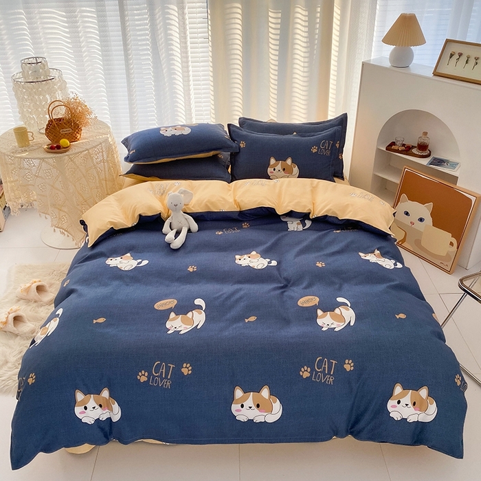 91家纺网 家纺一手货源 找家纺 友承家纺 2026新款床上用品磨毛水洗棉四件套被单被套学生宿舍单人三件套被罩单件四季通用 淘气猫兰