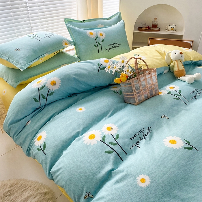 91家纺网 家纺一手货源 找家纺 友承家纺 2026新款床上用品磨毛水洗棉四件套被单被套学生宿舍单人三件套被罩单件四季通用 网红雏菊兰