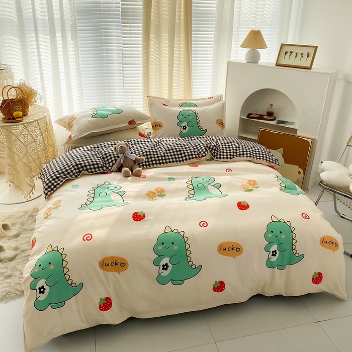 91家纺网 家纺一手货源 找家纺 友承家纺 2026新款床上用品磨毛水洗棉四件套被单被套学生宿舍单人三件套被罩单件四季通用 小恐龙