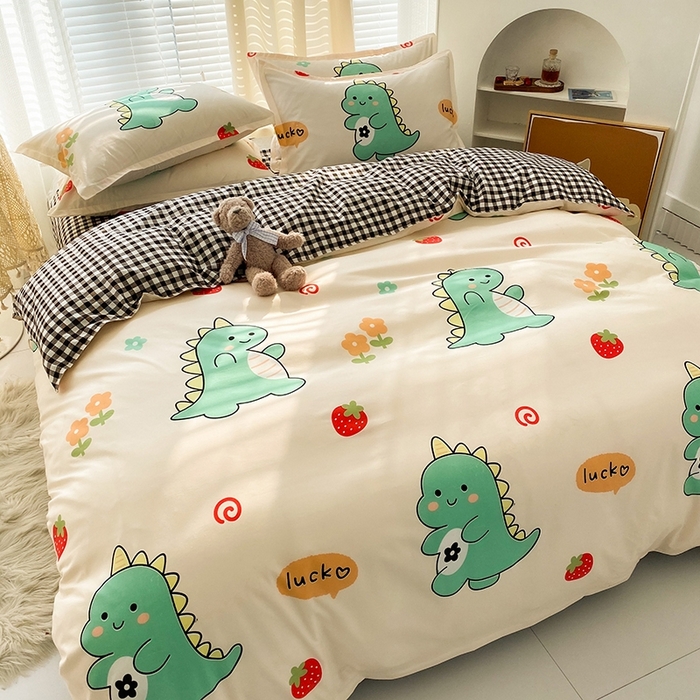 91家纺网 家纺一手货源 找家纺 友承家纺 2026新款床上用品磨毛水洗棉四件套被单被套学生宿舍单人三件套被罩单件四季通用 小恐龙