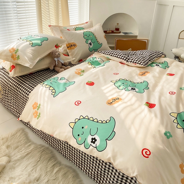 91家纺网 家纺一手货源 找家纺 友承家纺 2026新款床上用品磨毛水洗棉四件套被单被套学生宿舍单人三件套被罩单件四季通用 小恐龙