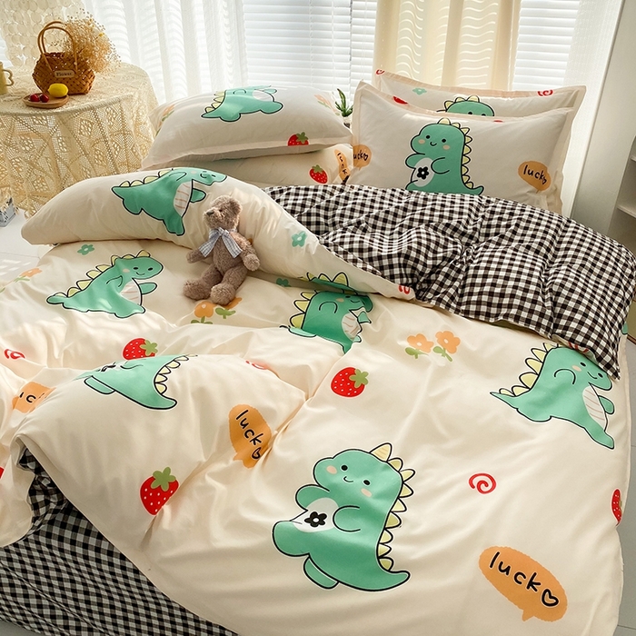 91家纺网 家纺一手货源 找家纺 友承家纺 2026新款床上用品磨毛水洗棉四件套被单被套学生宿舍单人三件套被罩单件四季通用 小恐龙