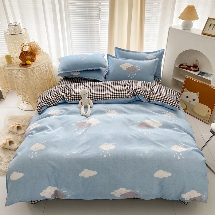 91家纺网 家纺一手货源 找家纺 友承家纺 2026新款床上用品磨毛水洗棉四件套被单被套学生宿舍单人三件套被罩单件四季通用 云朵