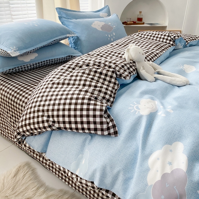 友承家纺 2026新款床上用品磨毛水洗棉四件套被单被套学生宿舍单人三件套被罩单件四季通用 云朵