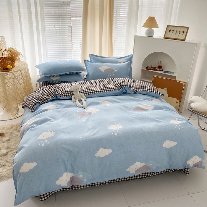 91家纺网 家纺一手货源 找家纺 友承家纺 2026新款床上用品磨毛水洗棉四件套被单被套学生宿舍单人三件套被罩单件四季通用 云朵