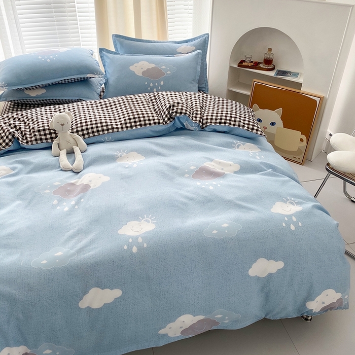 91家纺网 家纺一手货源 找家纺 友承家纺 2026新款床上用品磨毛水洗棉四件套被单被套学生宿舍单人三件套被罩单件四季通用 云朵