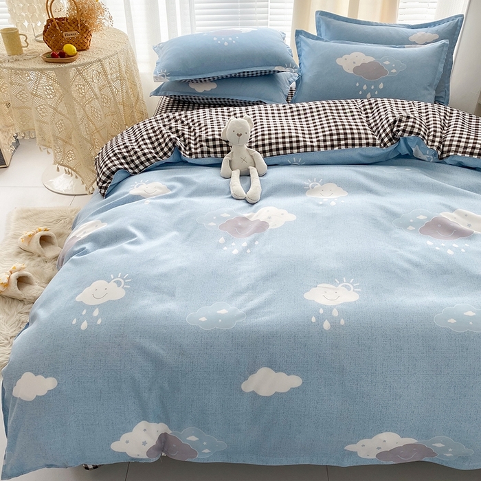 91家纺网 家纺一手货源 找家纺 友承家纺 2026新款床上用品磨毛水洗棉四件套被单被套学生宿舍单人三件套被罩单件四季通用 云朵